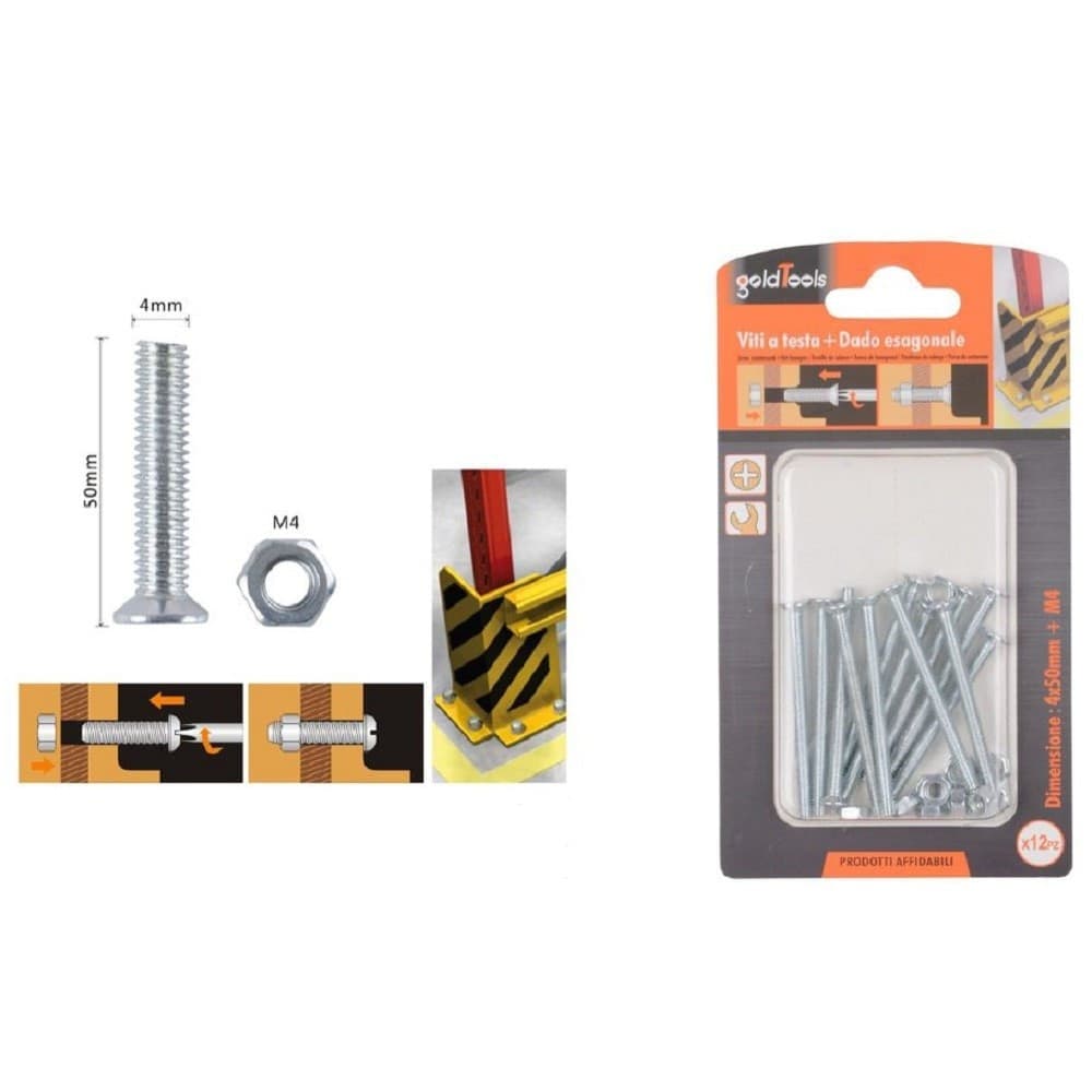 Set 12 Pezzi Viti Vite A Testa A Croce Piatta 4x50mm Con Dado Esagonale M4 90938 Fai da te/Ferramenta/Chiodi viti ed elementi di fissaggio/Viti/Viti a spalla Trade Shop italia - Napoli, Commerciovirtuoso.it