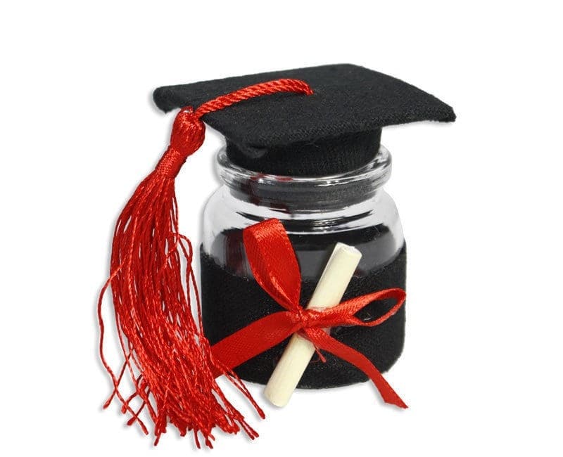 Set-12-Portaconfetti-Bomboniera-Laurea-Ampolla-Con-Tappo-Forma-Di-Tocco-Nero