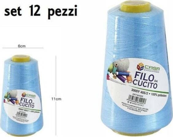 SET 12 PZ FILATI A CONO FILO POLIESTERE CUCITO 3000Y 40S/2 AZZURRO COTONE