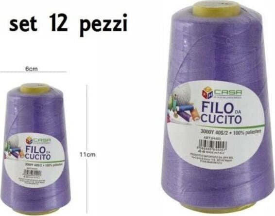 SET 12 PZ FILATI A CONO FILO POLIESTERE CUCITO 3000Y 40S/2 VIOLA GOMITOLO COTONE