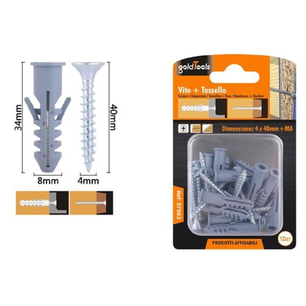 Set 12pz Viti Vite Croce 4x40 Mm + Tasselli Con Alette Tassello M8 Fischer 57563 Fai da te/Ferramenta/Chiodi viti ed elementi di fissaggio/Viti/Viti a spalla Trade Shop italia - Napoli, Commerciovirtuoso.it