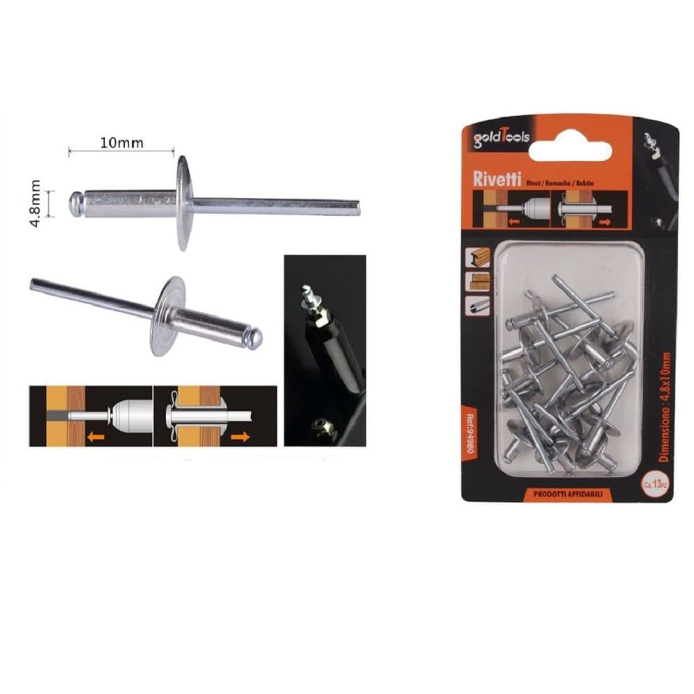 Set 13 Pezzi Rivetti Rivetto 4.8 X 10 Mm Accessori Bricolage Ferramenta 94980 Fai da te/Ferramenta/Chiodi viti ed elementi di fissaggio/Rivetti/Rivetti pieni Trade Shop italia - Napoli, Commerciovirtuoso.it