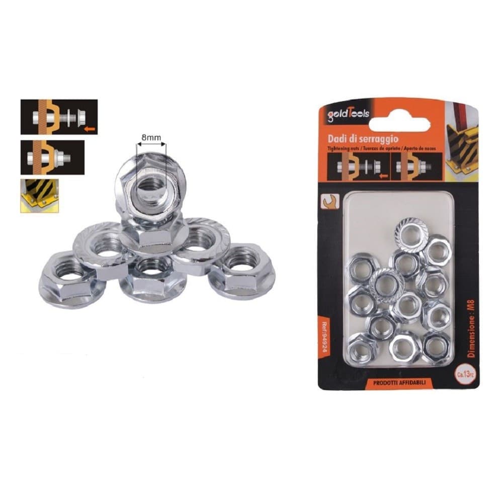 Set 13 Pz Dado Esagonale Flangiato Dadi Di Serraggio M8 Bulloni Vite 8mm 94924 Fai da te/Ferramenta/Chiodi viti ed elementi di fissaggio/Kit di bulloni e dadi Trade Shop italia - Napoli, Commerciovirtuoso.it