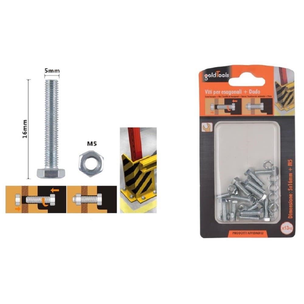 Set 13 Pz Vite Viti Per Esterno A Testa Esagonali 5x16mm Con Dadi Dado M5 90909 Fai da te/Ferramenta/Chiodi viti ed elementi di fissaggio/Kit di bulloni e dadi Trade Shop italia - Napoli, Commerciovirtuoso.it