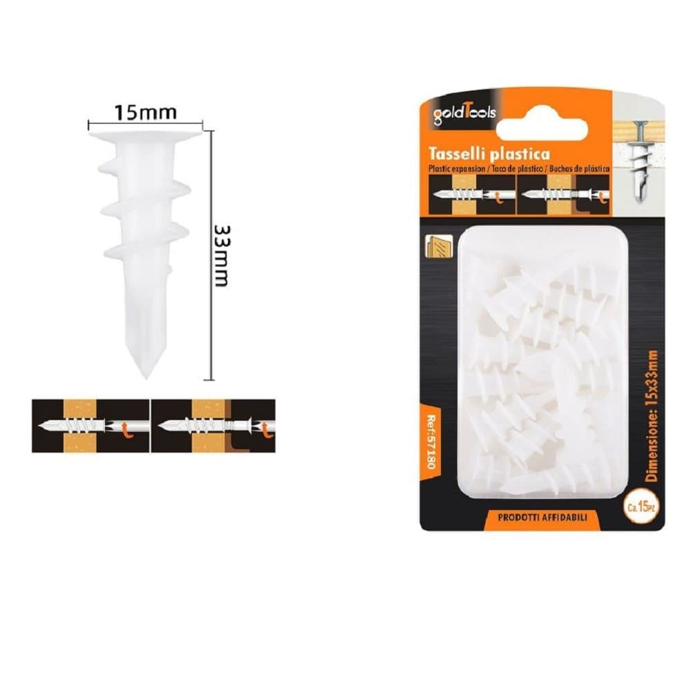 Set 15 Pezzi Tasselli In Plastica Tassello Fischer Fissaggio Viti 15x33mm 57180 Fai da te/Ferramenta/Chiodi viti ed elementi di fissaggio/Tasselli/Tasselli a espansione Trade Shop italia - Napoli, Commerciovirtuoso.it