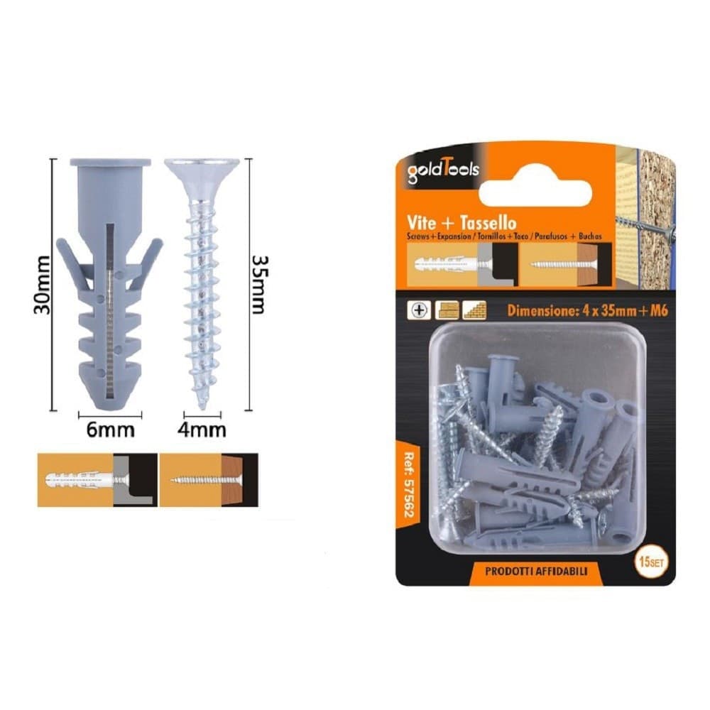Set 15pz Viti Vite Croce 4x35 Mm + Tasselli Con Alette Tassello M6 Fischer 57562 Fai da te/Ferramenta/Chiodi viti ed elementi di fissaggio/Viti/Viti a spalla Trade Shop italia - Napoli, Commerciovirtuoso.it