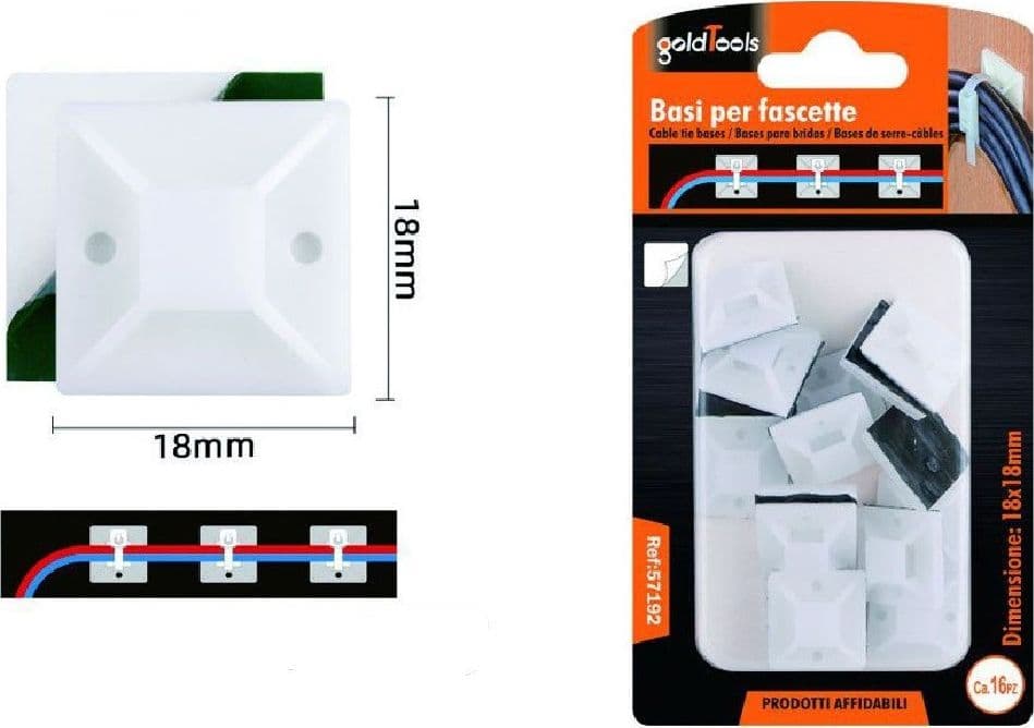 Set 16 Pezzi Basi Per Fissaggio Fascette Passante Supporto Adesivo 18x18mm 57192 Fai da te/Materiale elettrico/Gestione del cavo/Stringicavi Trade Shop italia - Napoli, Commerciovirtuoso.it