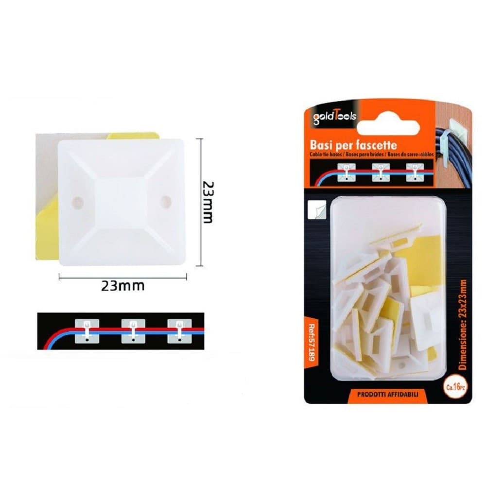 Set 16 Pezzi Basi Per Fissaggio Passante Fascette Supporto Adesivo 23x23mm 57189 Fai da te/Materiale elettrico/Gestione del cavo/Stringicavi Trade Shop italia - Napoli, Commerciovirtuoso.it