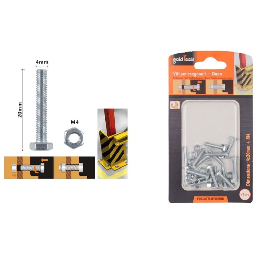 Set 16 Pz Vite Viti Per Esterno A Testa Esagonali 4x20 Mm Con Dadi Dado M4 90905 Fai da te/Ferramenta/Chiodi viti ed elementi di fissaggio/Kit di bulloni e dadi Trade Shop italia - Napoli, Commerciovirtuoso.it