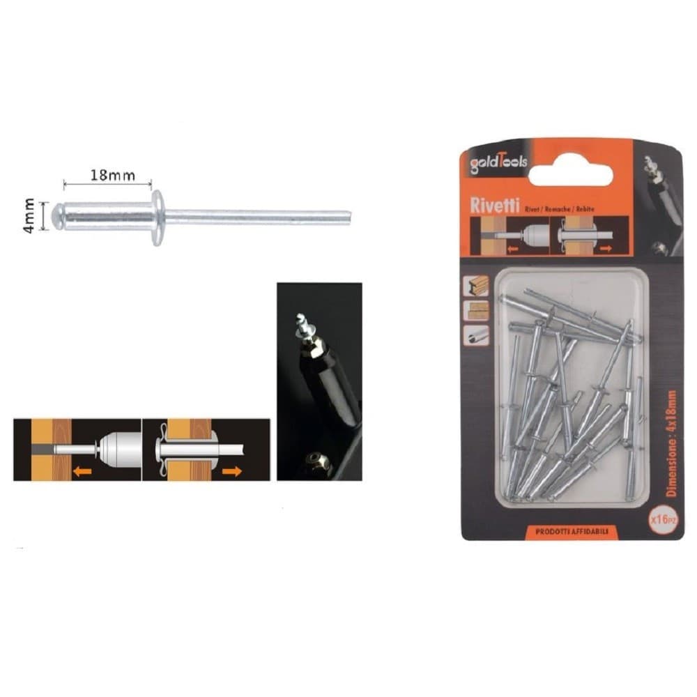 Set 16pz Rivetti Rivetto 4x18 Mm Accessori Bricolage Ferramenta Fai Da Te 90819 Fai da te/Ferramenta/Chiodi viti ed elementi di fissaggio/Rivetti/Rivetti pieni Trade Shop italia - Napoli, Commerciovirtuoso.it