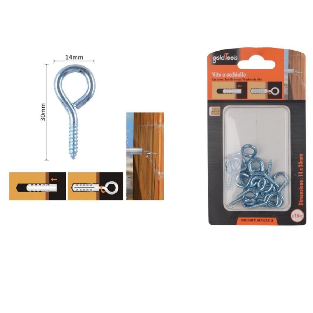 Set 16pz Viti Vite A Occhiello Gancio Chiuso 14x30mm Filettatura Per Legno 90719 Fai da te/Ferramenta/Chiodi viti ed elementi di fissaggio/Kit di bulloni e dadi Trade Shop italia - Napoli, Commerciovirtuoso.it