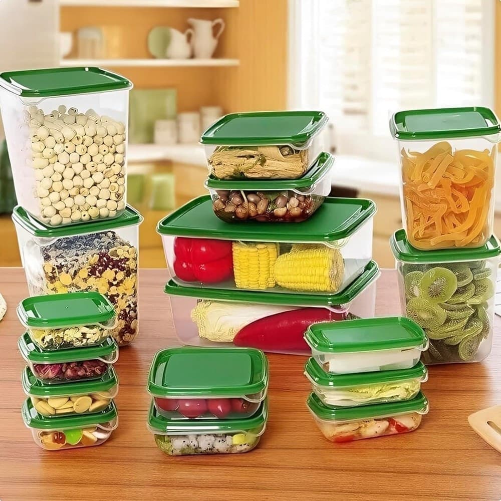 SET 17PZ CONTENITORI PER ALIMENTI CON COPERCHIO IMPILABILI TRASPARENTI MICROONDE in Set di contenitori per alimenti Trade Shop italia - Napoli, commercioVirtuoso.it
