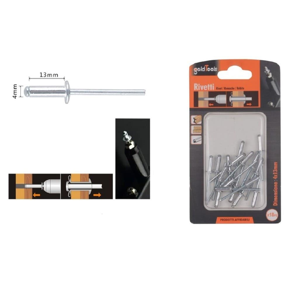 Set 18 Pz Rivetti Rivetto 4x13 Mm Accessori Bricolage Ferramenta Fai Da Te 90817 Fai da te/Ferramenta/Chiodi viti ed elementi di fissaggio/Rivetti/Rivetti pieni Trade Shop italia - Napoli, Commerciovirtuoso.it