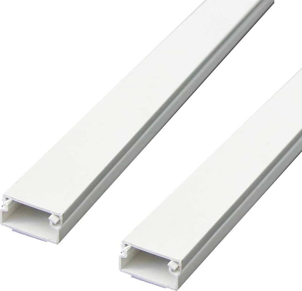 Set-2-Canalina-Elettrica-Passacavi-Adesiva-Da-1mt-In-Plastica-Bianco-20-X-10-Mm