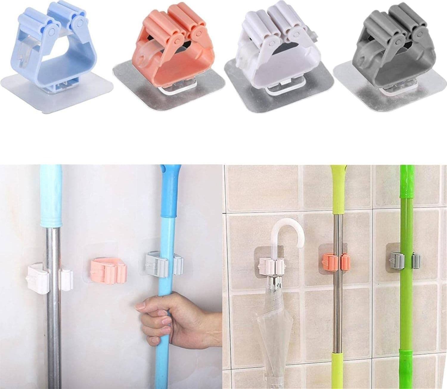 SET 2 GANCI PORTA SCOPA MOP SUPPORTO ADESIVO RESISTENTE APPENDINO BAGNO CUCINA in Rastrelliere da muro Trade Shop italia - Napoli, commercioVirtuoso.it