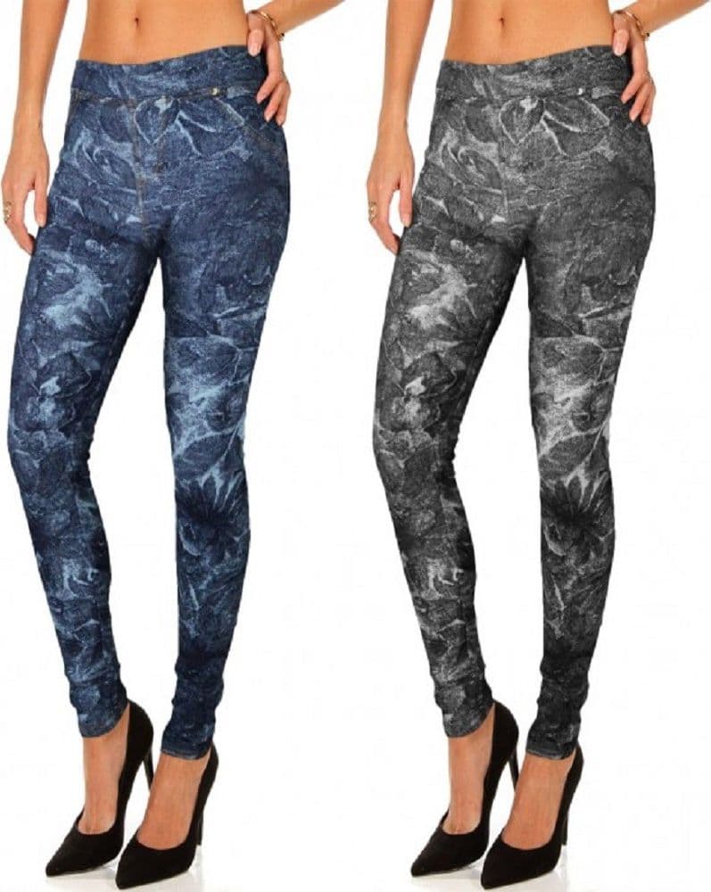 Set 2 Leggings Aderenti da Donna Stile Denim Mod. Alisya Con Trama Floreale E Tasche Moda/Donna/Abbigliamento/Leggings Trade Shop italia - Napoli, Commerciovirtuoso.it
