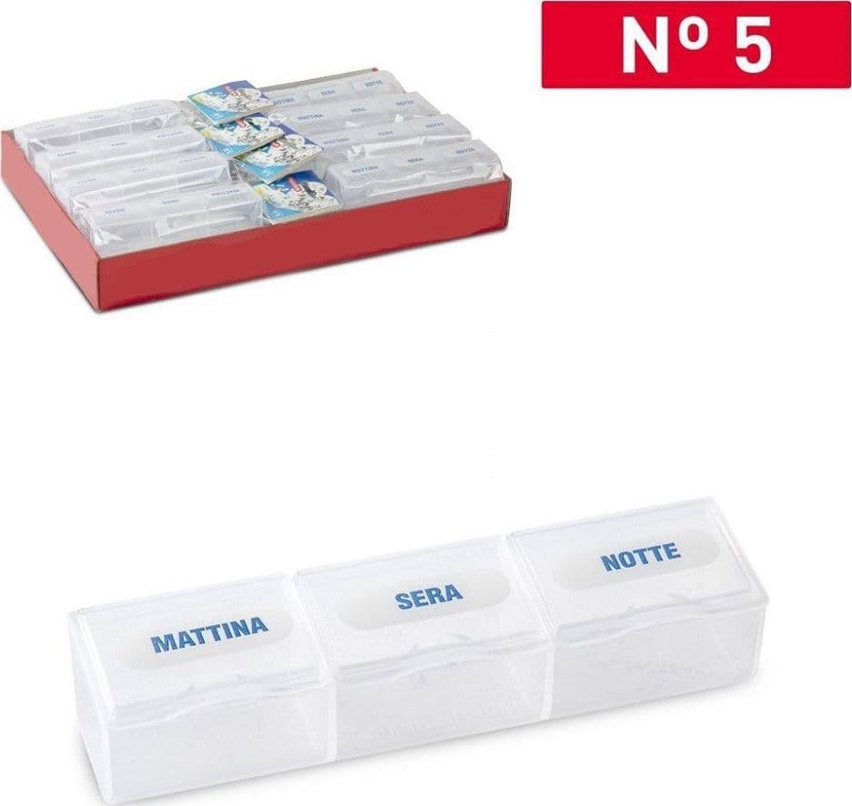 SET 2 PEZZI PORTA PILLOLE PORTAPASTIGLIE 3 SCOMPARTI DOSI GIORNALIERI 12238IT