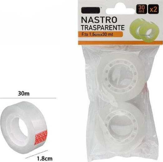 SET 2 PEZZI ROTOLO NASTRO ADESIVO TRASPARENTE PICCOLO 1,8 CM X 30 METRI 69807