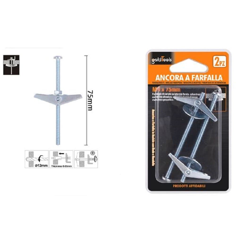 Set 2 Pz Ancora A Farfalla In Acciaio Con Dado E Rondella Tassello M4x75mm 57225 Fai da te/Ferramenta/Chiodi viti ed elementi di fissaggio/Bulloni/Bulloni di espansione Trade Shop italia - Napoli, Commerciovirtuoso.it