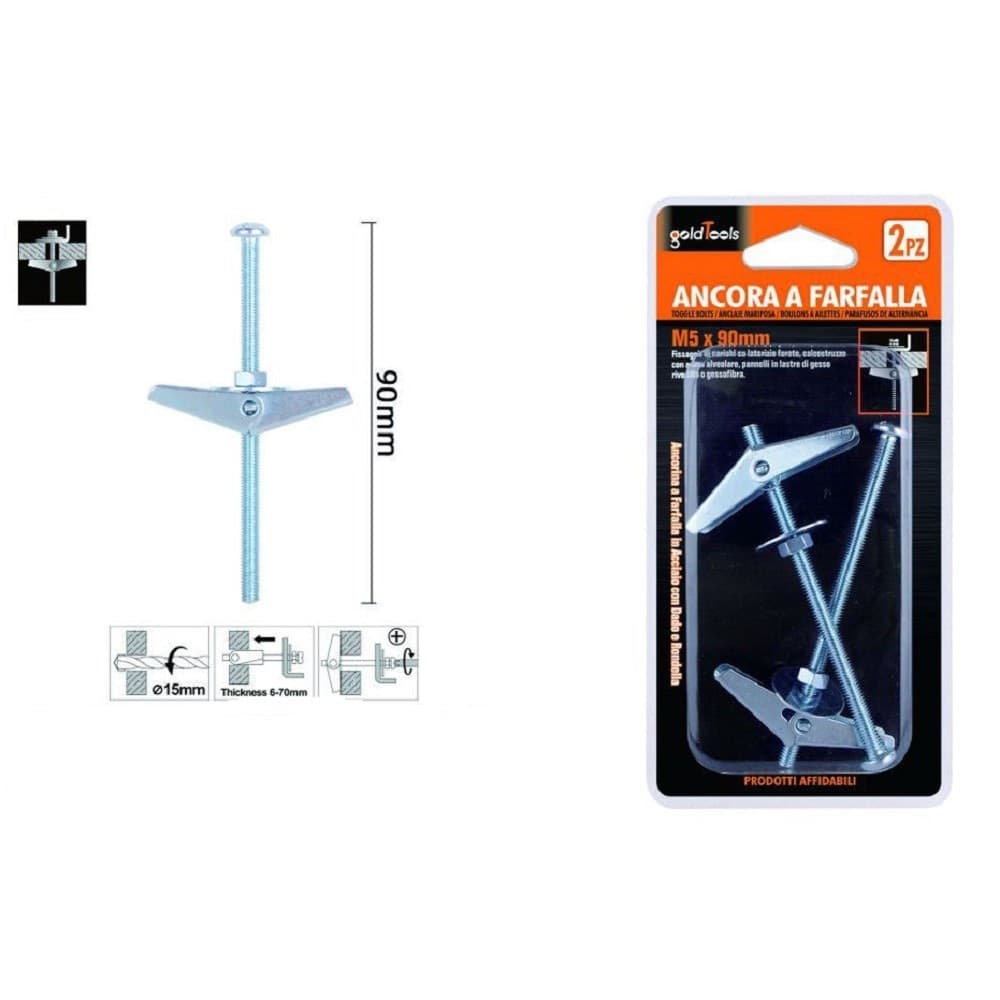 Set 2 Pz Ancora A Farfalla In Acciaio Con Dado E Rondella Tassello M5x90mm 57227 Fai da te/Ferramenta/Chiodi viti ed elementi di fissaggio/Bulloni/Bulloni di espansione Trade Shop italia - Napoli, Commerciovirtuoso.it