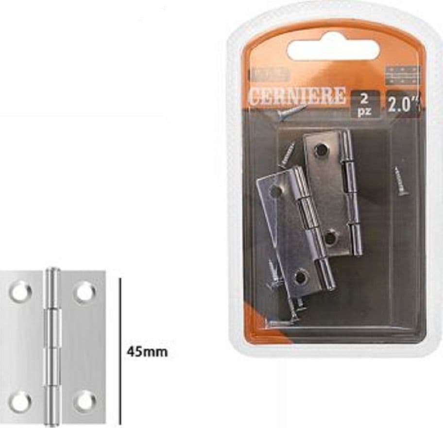 Set 2 Pz Cerniere Per Porte Mobili Armadi Sportelli Ante 45 Mm Silver Viti 69032 Fai da te/Ferramenta/Minuteria per mobili/Cardini Trade Shop italia - Napoli, Commerciovirtuoso.it