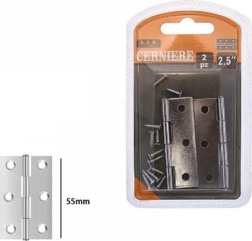 SET 2 PZ CERNIERE PER PORTE MOBILI ARMADI SPORTELLI ANTE 55 MM SILVER VITI 69033