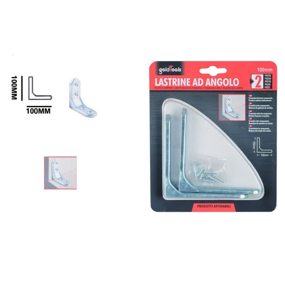 Set 2 Pz Lastrina Ad Angolo 100mm Sostegno Staffa Angolare Con Viti Mobili 91214 Fai da te/Ferramenta/Chiodi viti ed elementi di fissaggio/Staffa Trade Shop italia - Napoli, Commerciovirtuoso.it