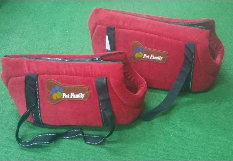 SET 2 PZ. ROSSO BORSE TRAVEL VELLUTINO TRASPORTINO CANE GATTO CRESCITA S M 38X22X22 - 44X27X26 PET FAMILY
