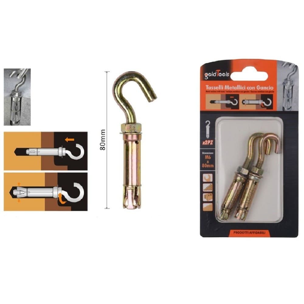Set 2 Pz Tasselli Metallici Con Gancio Bulloni M6x80mm Accessori Minuteria 91044 Fai da te/Ferramenta/Chiodi viti ed elementi di fissaggio/Tasselli/Tasselli a T Trade Shop italia - Napoli, Commerciovirtuoso.it