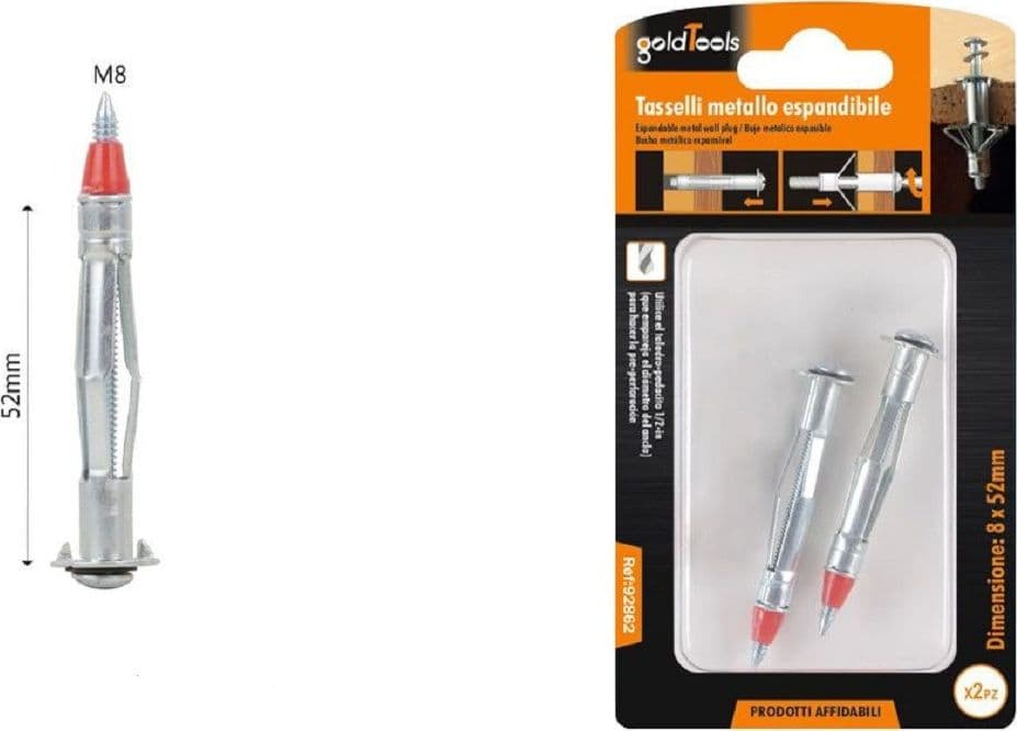 Set 2 Pz Tasselli Metallo Espandibile Viti Ad Espansione Con Punta 8x52 Mm 92862 Fai da te/Ferramenta/Chiodi viti ed elementi di fissaggio/Tasselli/Tasselli a espansione Trade Shop italia - Napoli, Commerciovirtuoso.it