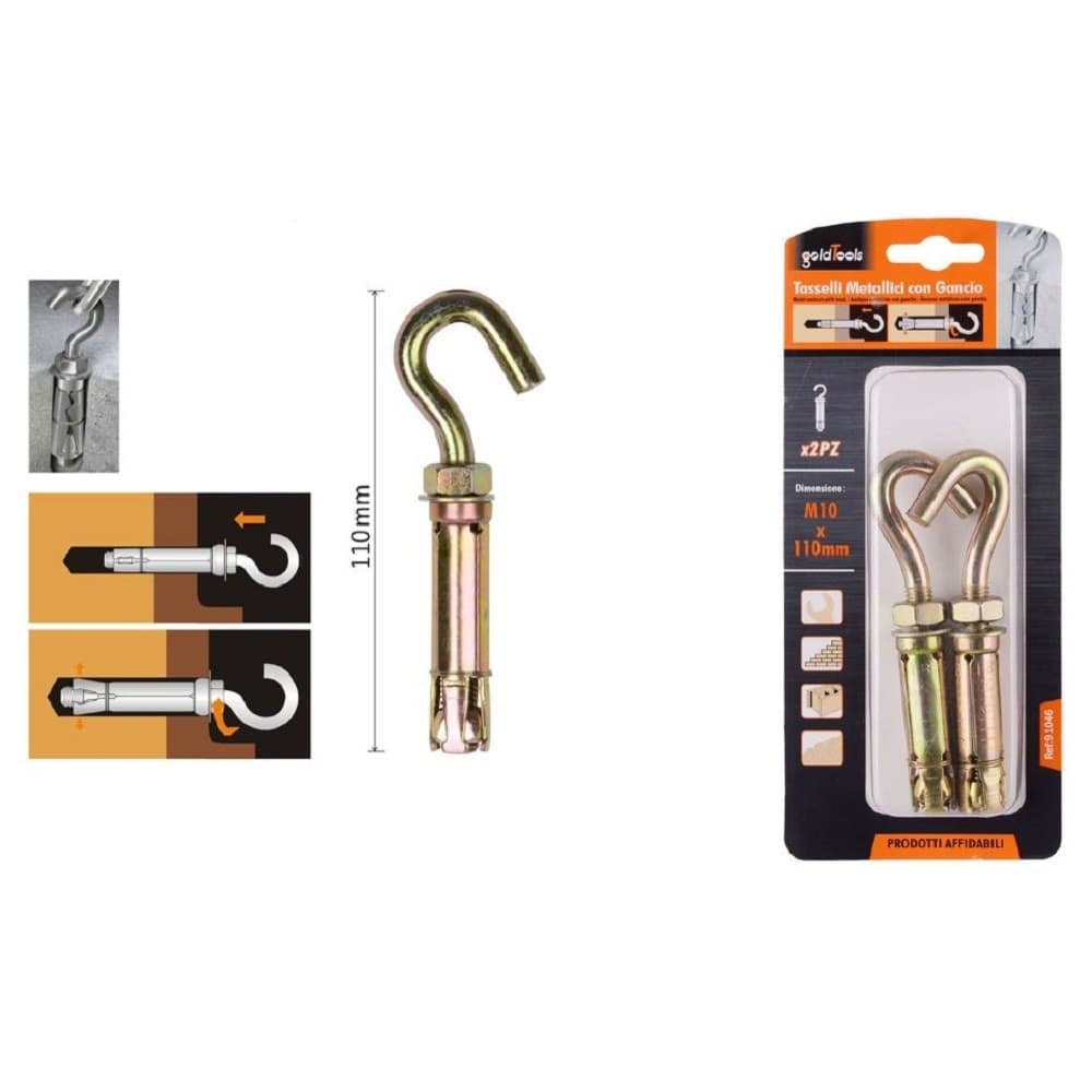 Set 2 Tasselli Metallici Con Gancio Bulloni M10x110mm Accessori Minuteria 91046 Fai da te/Ferramenta/Chiodi viti ed elementi di fissaggio/Tasselli/Tasselli a T Trade Shop italia - Napoli, Commerciovirtuoso.it
