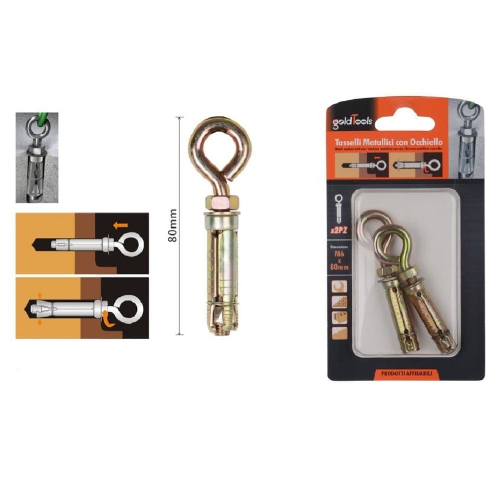 Set 2 Tasselli Metallici Con Occhiello Bulloni M6x80mm Accessori Minuteria 91048 Fai da te/Ferramenta/Chiodi viti ed elementi di fissaggio/Tasselli/Tasselli a T Trade Shop italia - Napoli, Commerciovirtuoso.it