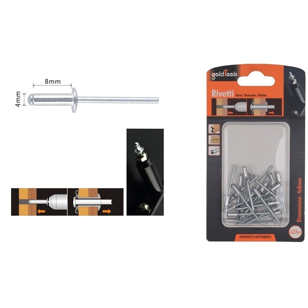 Set 23 Pz Rivetti Rivetto 4 X 8mm Accessori Bricolage Ferramenta Fai Da Te 90815 Fai da te/Ferramenta/Chiodi viti ed elementi di fissaggio/Rivetti/Rivetti pieni Trade Shop italia - Napoli, Commerciovirtuoso.it