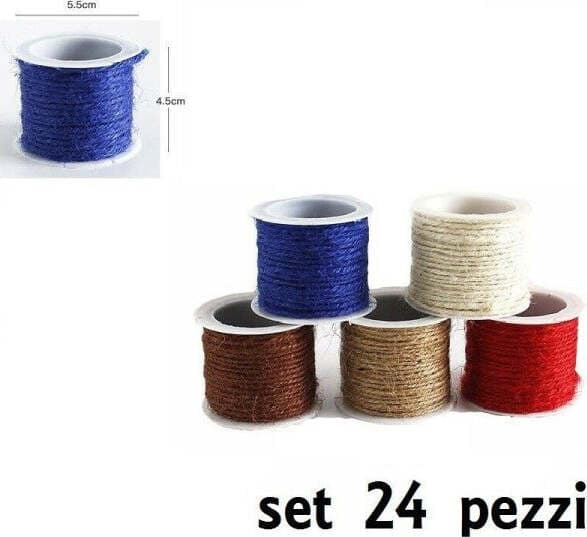 SET 24 PEZZI FILATI DI LINO COLORATO 2MMX10MT LAVORETTI BRICOLAGE HOBBY