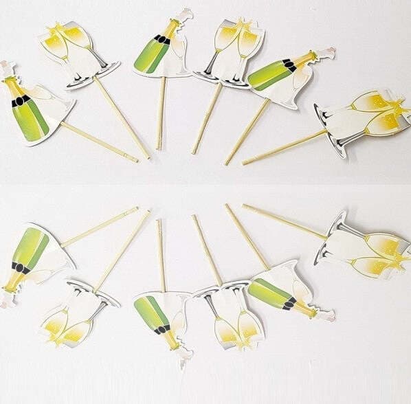 SET 24 PEZZI STUZZICADENTI CHAMPAGNE BRINDISI CUPCAKE PER FESTA APERITIVO SNACK