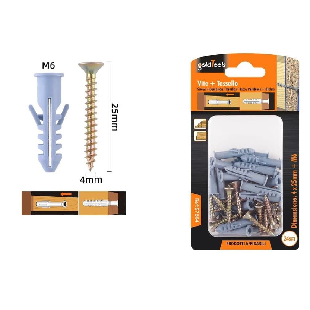 Set 24 Pezzi Viti Vite 4 X 25 Mm + Tasselli Con Alette Tassello M6 Fischer 57204 Fai da te/Ferramenta/Chiodi viti ed elementi di fissaggio/Kit di bulloni e dadi Trade Shop italia - Napoli, Commerciovirtuoso.it