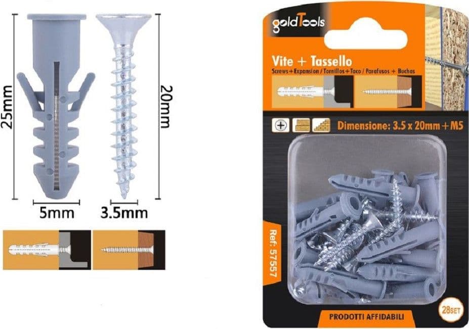 Set 28pz Viti Vite Croce 3.5x20mm + Tasselli Con Alette Tassello M5 Fischer 57557 Fai da te/Ferramenta/Chiodi viti ed elementi di fissaggio/Viti/Viti a spalla Trade Shop italia - Napoli, Commerciovirtuoso.it