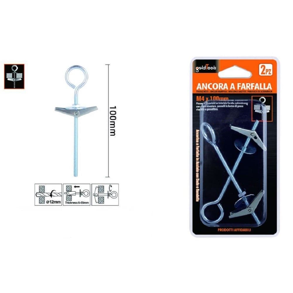 Set 2pz Ancora Farfalla Con Occhiolo Chiuso Acciaio Dado Rondella M4x100mm 57232 Fai da te/Ferramenta/Chiodi viti ed elementi di fissaggio/Bulloni/Bulloni di espansione Trade Shop italia - Napoli, Commerciovirtuoso.it