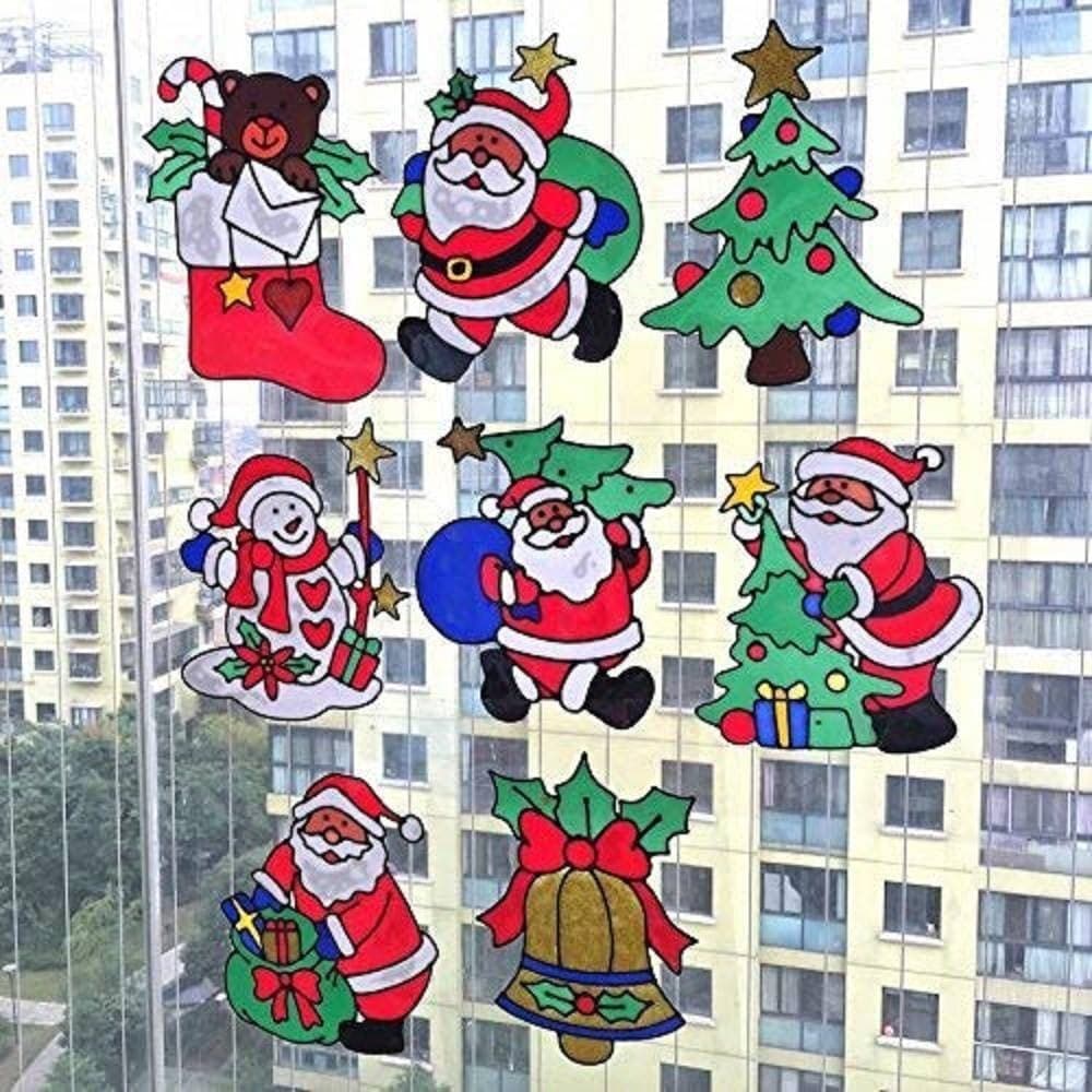 Set-2pz-Decorazioni-Adesive-Natalizie-30cm-Natale-Per-Vetro-Finestre-Vetrine-Stickers