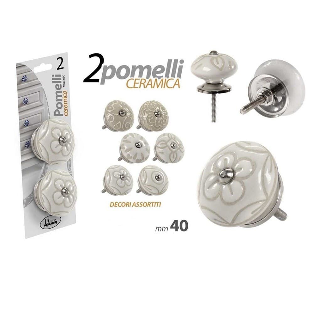Set 2pz Pomelli In Ceramica Mobili Multiuso Pomello 40mm Decori Assortiti 843044 Fai da te/Ferramenta/Minuteria per mobili/Manopole Trade Shop italia - Napoli, Commerciovirtuoso.it