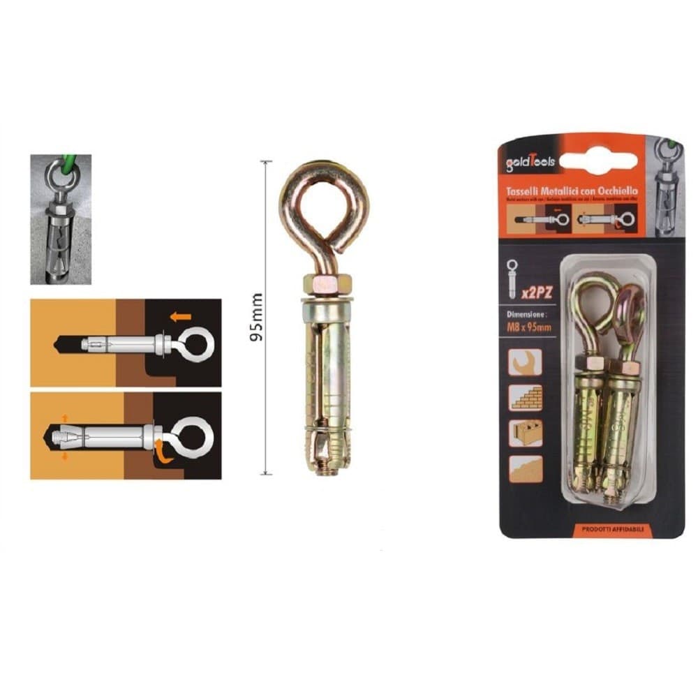Set 2pz Tasselli Metallici Occhiello Bulloni M8x95 Mm Accessori Minuteria 91049 Fai da te/Ferramenta/Chiodi viti ed elementi di fissaggio/Tasselli/Tasselli a T Trade Shop italia - Napoli, Commerciovirtuoso.it