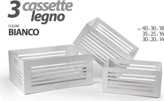 SET 3 CASSETTE LEGNO CENTROTAVOLA ARREDO MODERNO CLASSICO H18/16/14CM BIANCO 799594