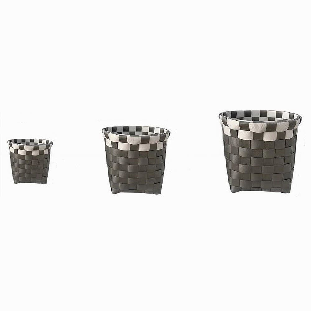 SET 3 CESTINI PORTA OGGETTI ORGANIZER TESSUTO BAGNO ROTONDI GRIGIO BIANCO 59075