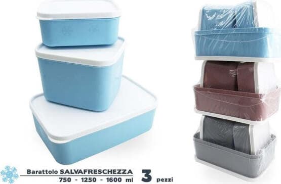 SET 3 CONTENITORI BARATTOLO SALVAFRESCHEZZA ALIMENTI CIBI FREEZER ERMETICO 947676