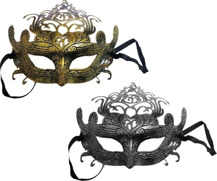 SET 3 PEZZI MASCHERA MASCHERINA VENEZIANA ORO ARGENTO PRINCIPESSA REGINA