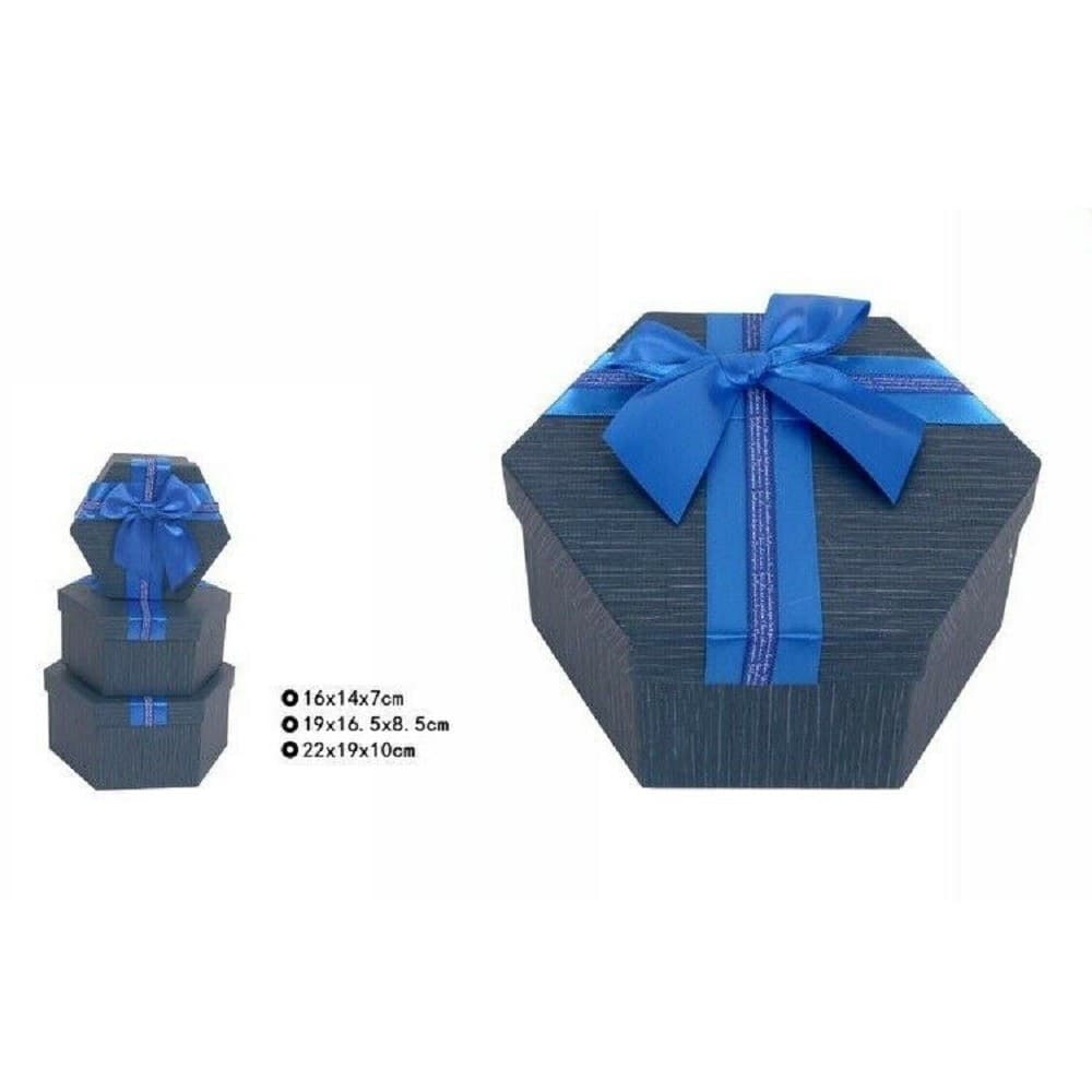 Set 3 Pezzi Scatole Box Per Regali Varie Misure Esagonali Blu Con Fiocco 69352 Casa e cucina/Hobby creativi/Articoli per confezioni regalo/Scatole da regalo Trade Shop italia - Napoli, Commerciovirtuoso.it