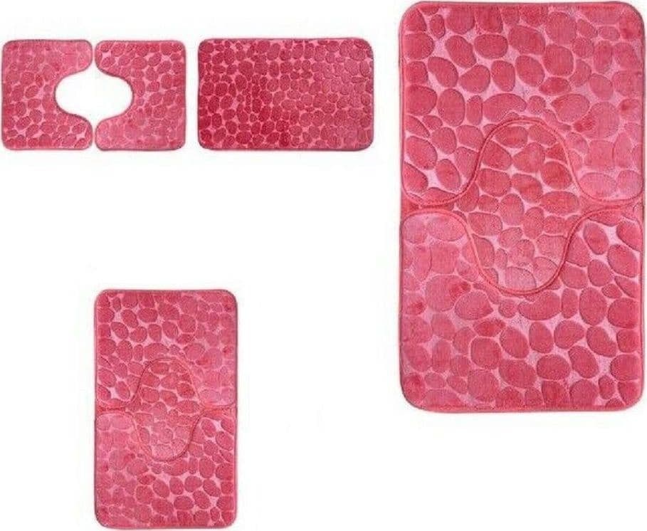 Set-3-Pezzi-Tappeti-Tappetini-Antiscivolo-Per-Bagno-Arredo-Colore-Rosa-59335