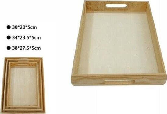 SET 3 PEZZI VASSOIO IN LEGNO NATURALE DECOUPAGE TRIS MATRIOSKA SCATOLA 53469A