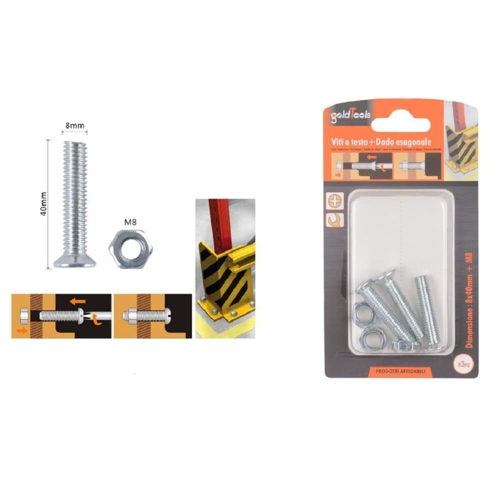 Set 3 Pezzi Viti Vite Testa A Croce Piatta 8 X 40 Mm Con Dado Esagonale M8 90949 Fai da te/Ferramenta/Chiodi viti ed elementi di fissaggio/Viti/Viti a spalla Trade Shop italia - Napoli, Commerciovirtuoso.it