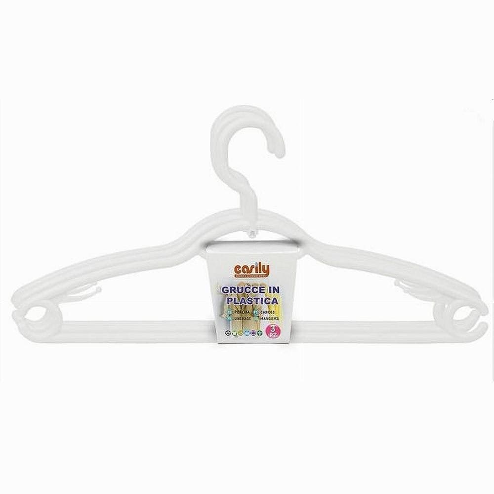 SET 3 PZ GRUCCE PLASTICA STAMPELLE APPENDI ABITI PANTALONI GIACCHE BIANCO 79329 in Grucce Trade Shop italia - Napoli, commercioVirtuoso.it
